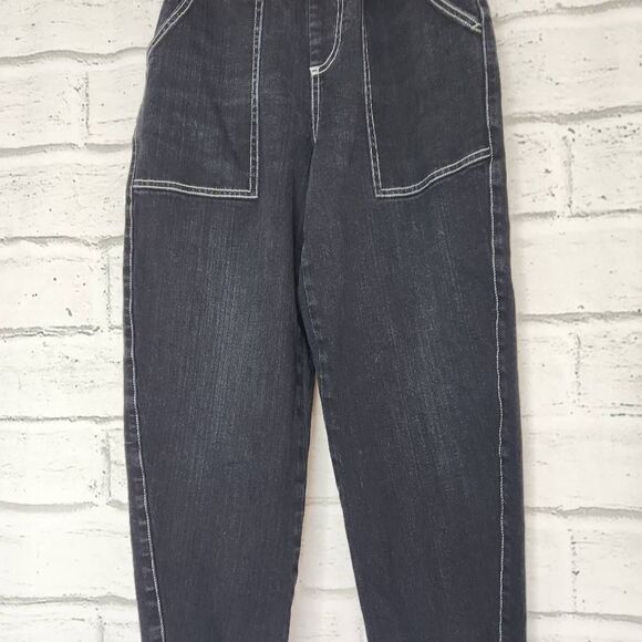 Something Navy Paperbag Waistbag Straight Leg High Rise Denim Jeans Black Size 6 - Picture 4 of 12